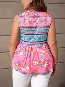 EMERY ROSE 大碼印花荷葉邊下擺背心 - 彩色 - 查看 2