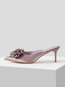 MOTF PREMIUM 緞面花朵裝飾高跟穆勒鞋 - 藕粉色 - 查看 2