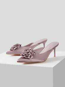 MOTF PREMIUM 緞面花朵裝飾高跟穆勒鞋 - 藕粉色 - 查看 4