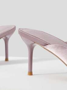 MOTF PREMIUM 緞面花朵裝飾高跟穆勒鞋 - 藕粉色 - 查看 5