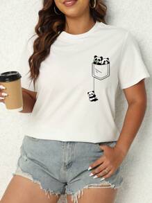 SHEIN Essnce Hơn Đồ họa Hoạt hình Áo thun - trắng - Xem 1