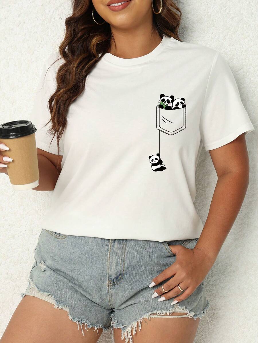 SHEIN Essnce Hơn Đồ họa Hoạt hình Áo thun - trắng - Xem 1