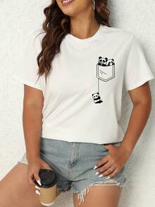 SHEIN Essnce Hơn Đồ họa Hoạt hình Áo thun - trắng - Xem 3