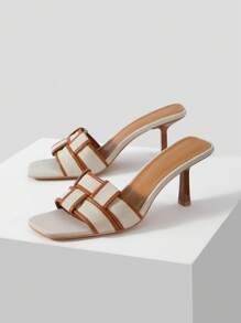 MOTF PREMIUM BRAIDED HEELED MULE SANDALS, VACATION SHOES, SUMMER BACK TO SCHOOL SHOES, COLLEGE STUDENT SHOES, SPRING BREAK EASTER PROM HEELS FOR CHRISTMAS VALENTINE'S DAY - Brown - View 1