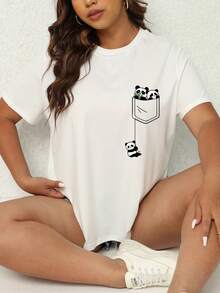 SHEIN Essnce Hơn Đồ họa Hoạt hình Áo thun - trắng - Xem 6