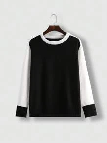 Manfinity EMRG 男士雙色套頭毛衣 - 黑與白 - 查看 3