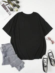 SHEIN EZwear Plus Geo & Bull Print Tee - Black - View 2