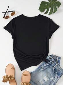 INAWLY Wine Glass And Goblet Print Tee Graphic Tees Women Tops - Black - View 2