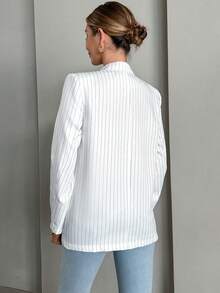SHEIN Essnce 條紋印花單釦西裝外套 - 白色 - 查看 2