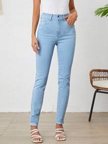 SHEIN Tall Chất rắn Quần jean ôm - Rửa nhẹ - Xem 1