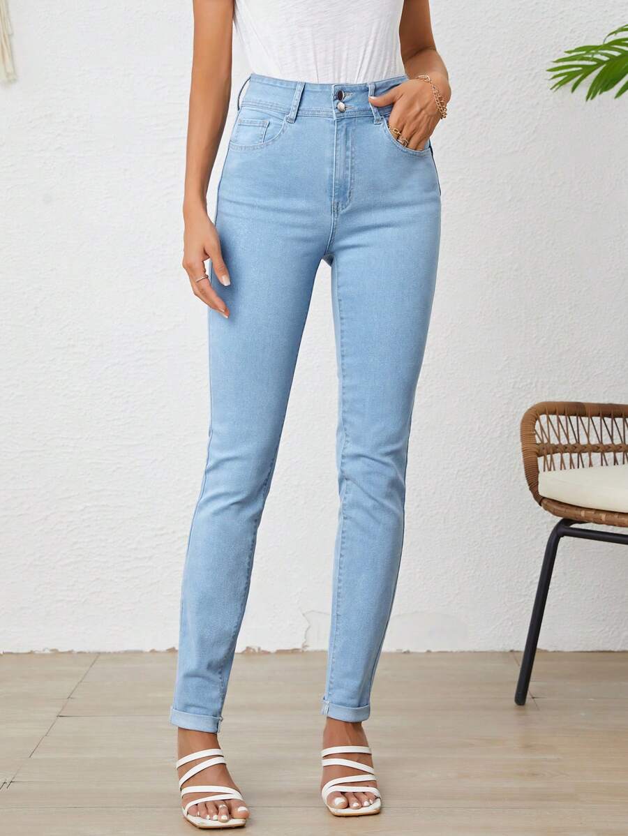 SHEIN Tall Chất rắn Quần jean ôm - Rửa nhẹ - Xem 1