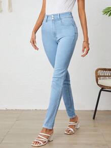 SHEIN Tall Chất rắn Quần jean ôm - Rửa nhẹ - Xem 3