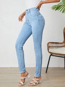 SHEIN Tall Chất rắn Quần jean ôm - Rửa nhẹ - Xem 4