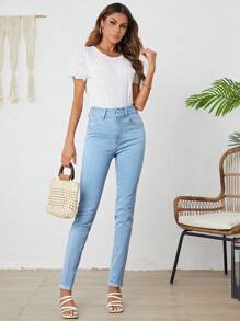 SHEIN Tall Chất rắn Quần jean ôm - Rửa nhẹ - Xem 5
