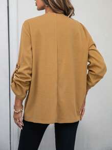 SHEIN Essnce Cổ áo thác nước Tay áo cuộn Mở Mặt trước Áo khoác - Màu Khaki - Xem 2
