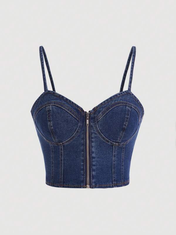 Firerie Zip Up Bustier Cami Denim Top