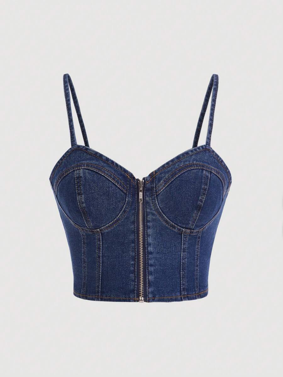 Firerie 拉鏈開襟緊身上衣吊帶牛仔上衣