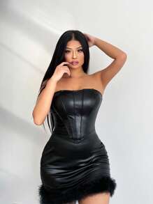 Zolique Đầm Bodycon Ống Viền Mờ Mini Ngắn Trang Phục Nữ - màu đen - Xem 3