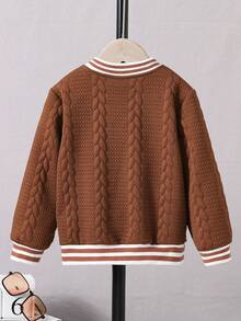 Chàng trai trẻ Thư được vá Sọc trang trí Áo khoác Đại học Without Tee - màu nâu - Xem 2