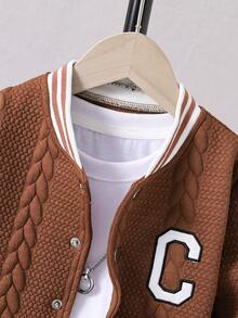 Chàng trai trẻ Thư được vá Sọc trang trí Áo khoác Đại học Without Tee - màu nâu - Xem 3