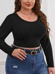 SHEIN Essnce Hơn Chất rắn Áo phông Crop - màu đen - Xem 3