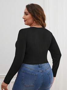 SHEIN Essnce Hơn Chất rắn Áo phông Crop - màu đen - Xem 2