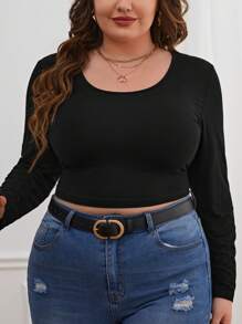 SHEIN Essnce Hơn Chất rắn Áo phông Crop - màu đen - Xem 4