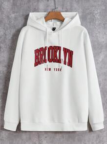 Aesthetic Post Men Letter Graphic Drawstring Hoodie & Shorts - White - View 3