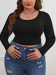 SHEIN Essnce Hơn Chất rắn Áo phông Crop - màu đen - Xem 5