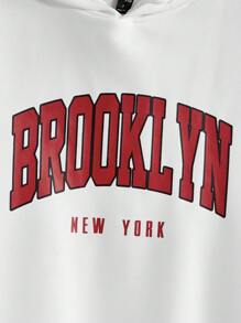 Aesthetic Post Men Letter Graphic Drawstring Hoodie & Shorts - White - View 6