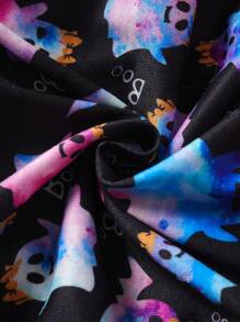 SHEIN 少女新款春秋萬聖節幽靈紮染長袖荷葉邊腰帶蝴蝶結連身裙 - 彩色 - 查看 3