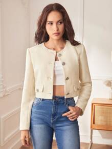 BizChic 翻蓋細節前紐扣夾克 - 米色 - 查看 1