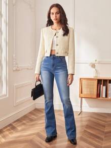 BizChic 翻蓋細節前紐扣夾克 - 米色 - 查看 3