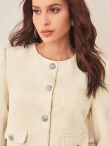 BizChic 翻蓋細節前紐扣夾克 - 米色 - 查看 6