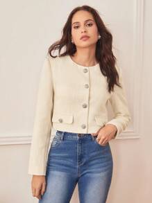 BizChic 翻蓋細節前紐扣夾克 - 米色 - 查看 10