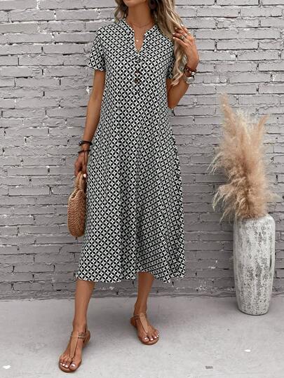 EMERY ROSE 休閒前紐扣全身印花女士連衣裙