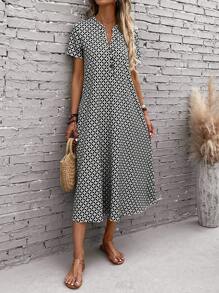 EMERY ROSE Geo Print Button Front Dress - Black - View 3