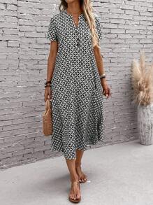 EMERY ROSE Geo Print Button Front Dress - Black - View 4