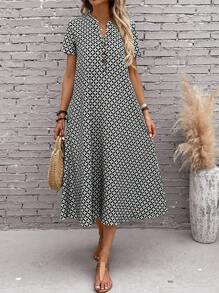 EMERY ROSE Geo Print Button Front Dress - Black - View 5