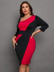 SHEIN Clasi Hơn Khối màu Cổ không đối xứng Váy bodycon - Nhiều màu - Xem 1