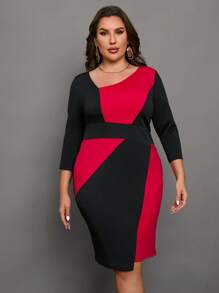 SHEIN Clasi Hơn Khối màu Cổ không đối xứng Váy bodycon - Nhiều màu - Xem 3