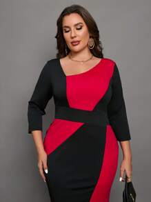 SHEIN Clasi Hơn Khối màu Cổ không đối xứng Váy bodycon - Nhiều màu - Xem 4