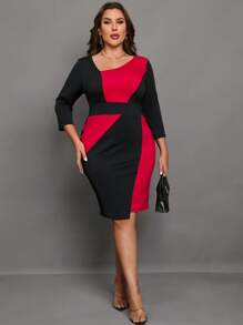 SHEIN Clasi Hơn Khối màu Cổ không đối xứng Váy bodycon - Nhiều màu - Xem 5