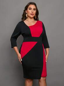 SHEIN Clasi Hơn Khối màu Cổ không đối xứng Váy bodycon - Nhiều màu - Xem 6