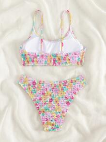 Swim Vcay 女式夏季沙滩泳衣花朵褶饰比基尼套装