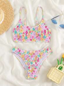 Swim Vcay 女式夏季沙滩泳衣花朵褶饰比基尼套装