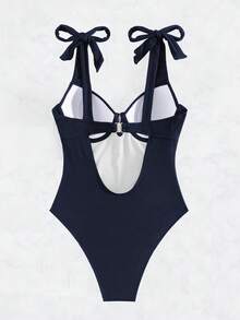 肩上打結鋼圈連體泳衣