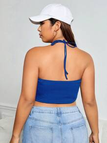 SHEIN EZwear Plus Solid Crop Halter Top - Blue - View 2