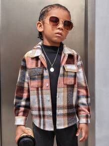 SHEIN Young Boy Plaid Print Flap Pocket Shirt - Multicolor - View 4