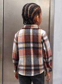 SHEIN Young Boy Plaid Print Flap Pocket Shirt - Multicolor - View 2
